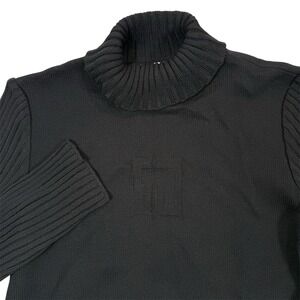 St John By Marie Gray Turtleneck Wool Sweater Womens Medium Black‎ Logo Knit